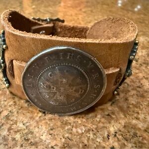Vintage belt buckle Brown Leather Bracelet with Silver Accents. EC